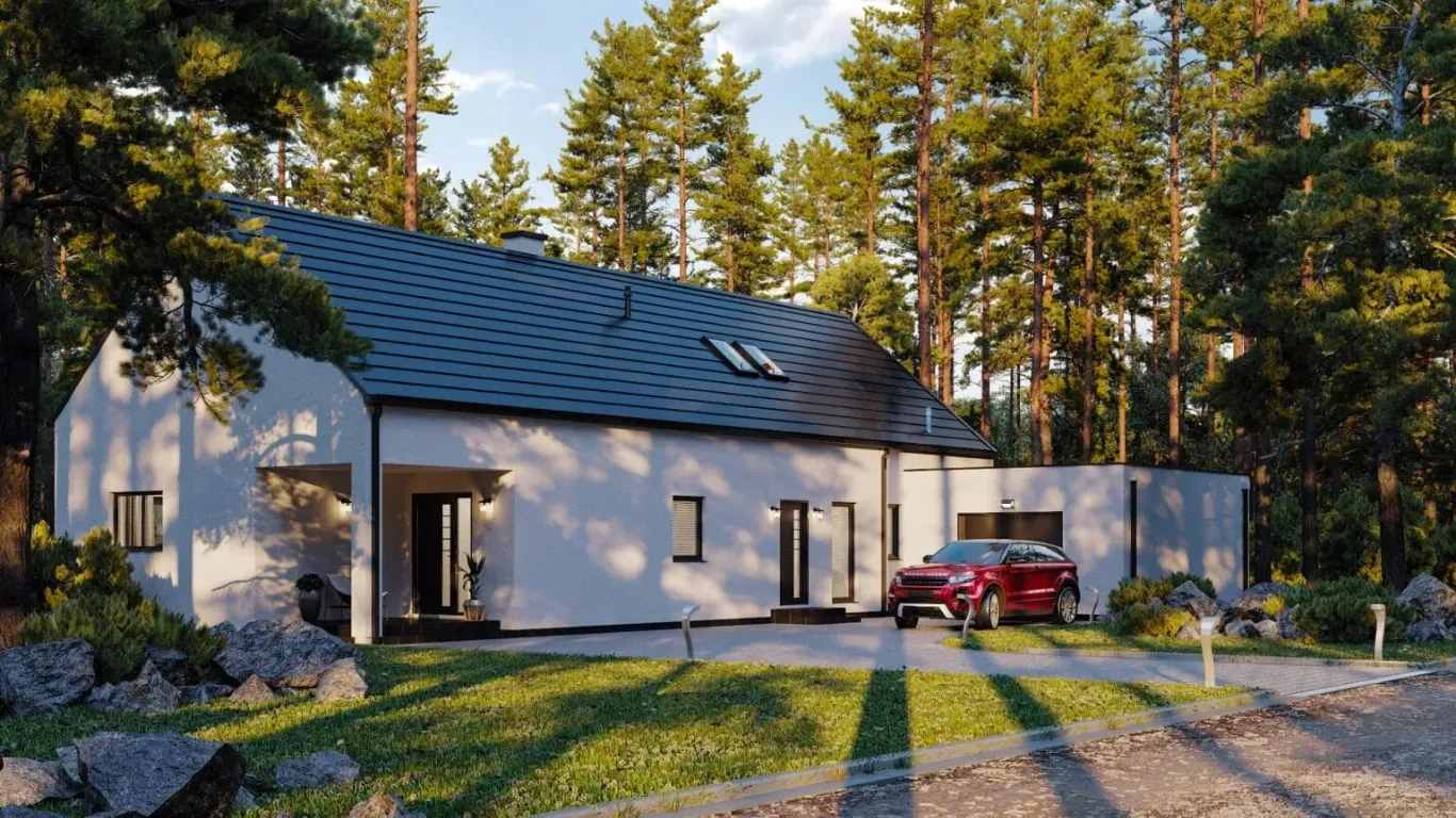 Moderne woning met oprit en garage in een bosrijke omgeving